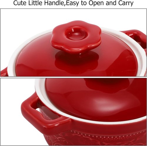 Hacaroa Mini Cocotte Set - 8 Oz Ceramic Ramekins with Lids & Handles | Individual Baking Dishes in 6 Colors