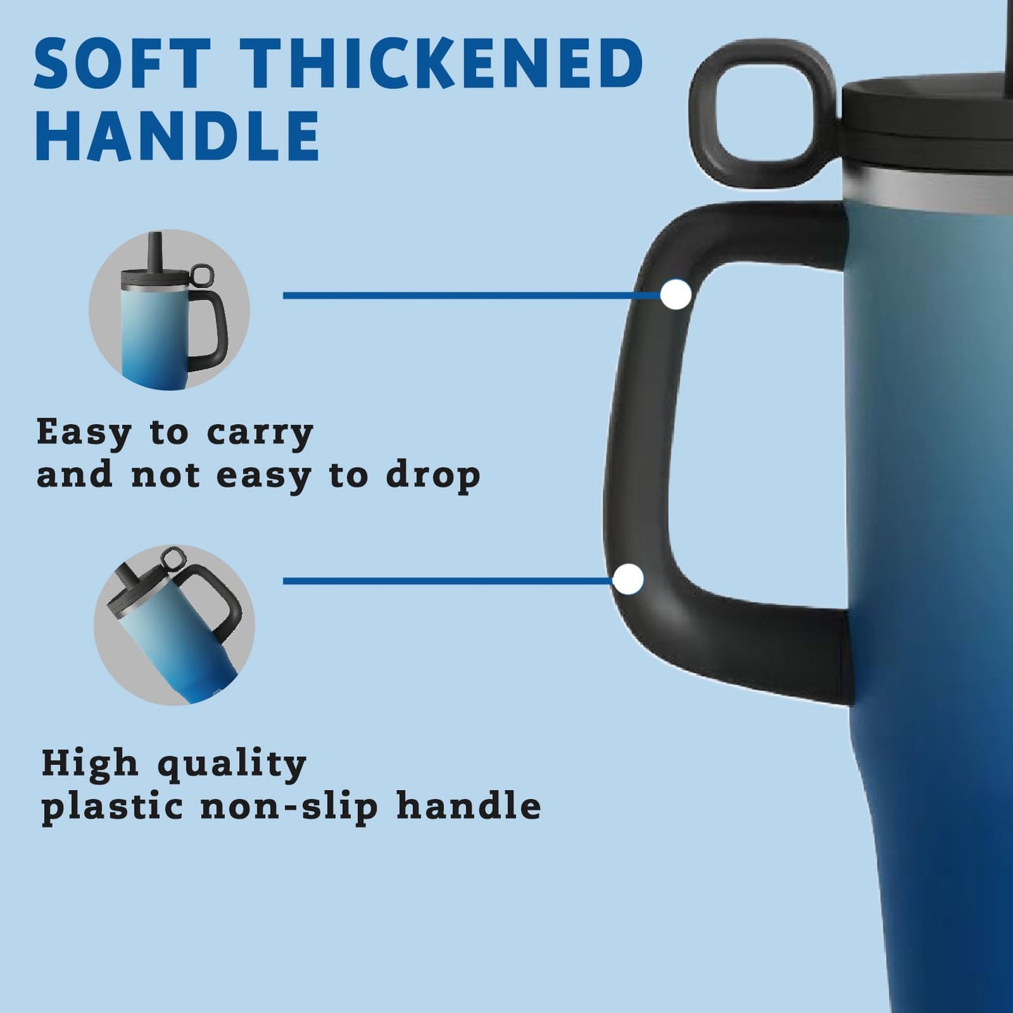 ZZT 40 oz Tumbler with Handle and Straw Lid,Leak Proof Metal Sports Water Bottle Jug,Stainless Steel Insulated Travel Coffee Mug-Fits in Cup Holder-Gifts for Women & Men (Blue White)