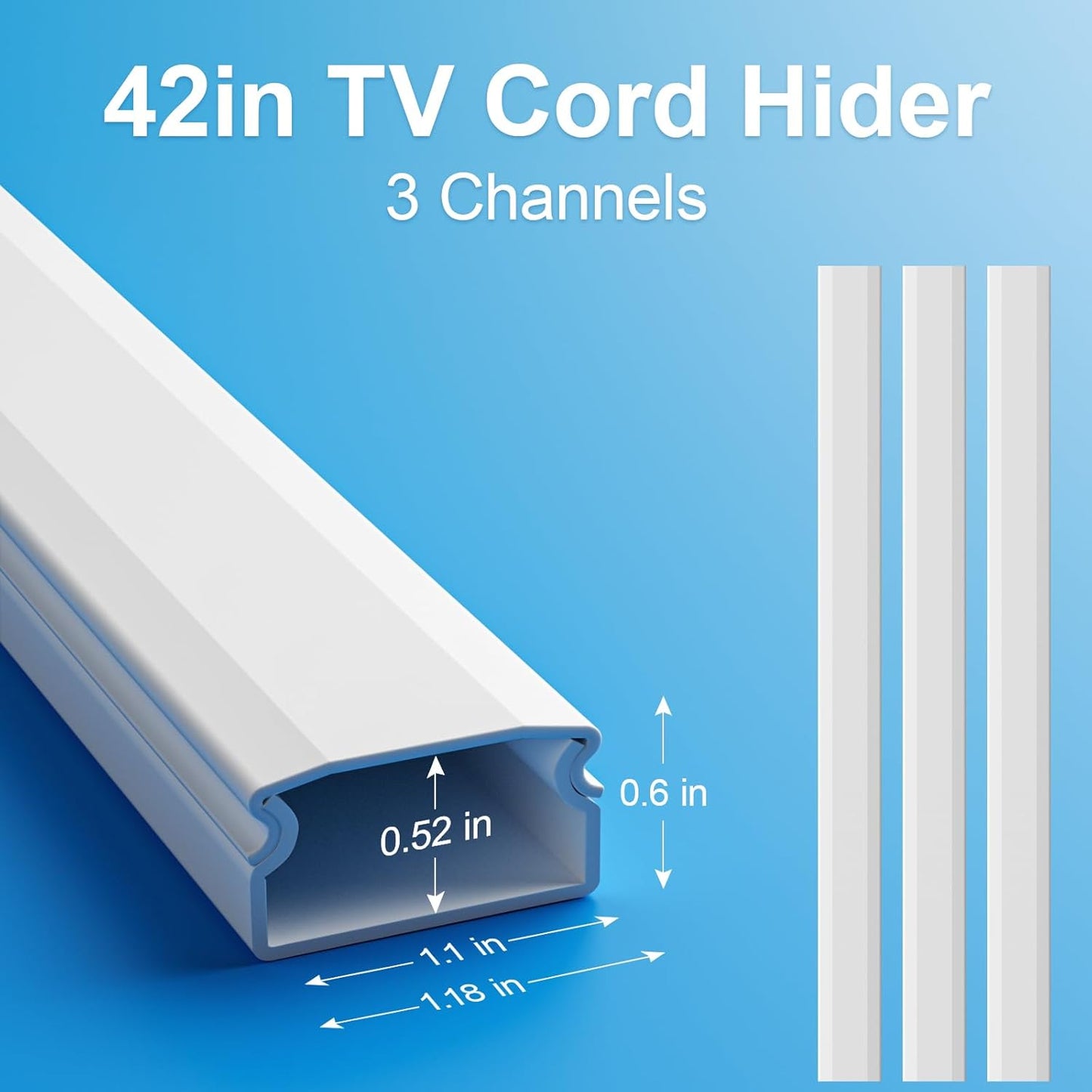 Yecaye Cord Cover | 42-Inch TV Cord Hider for Up to 4 Cords | White Cable Concealer