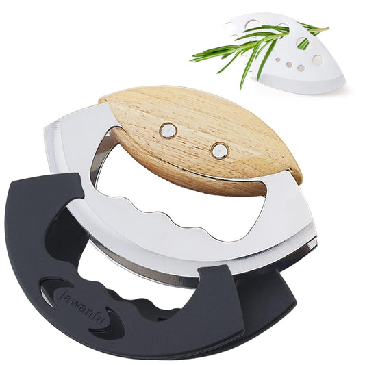 Jawanfu Salad Chopper, Ultra-sharp Salad Chopper Knife for Chopped Salad, Handheld Lettuce Chopper Kit for Salad Bowl, Wood Handle Salad Cutter, Stainelss Steel, Well Made (Double Blade)