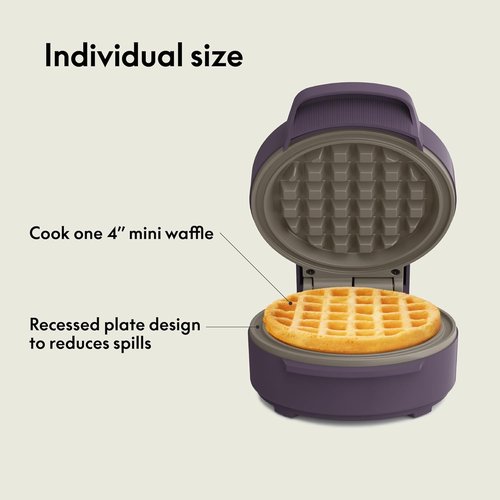 Bella Mini Waffle Maker - EverGood™ Ceramic Nonstick, Cool Touch Handles, 350 Watt, Plum Color