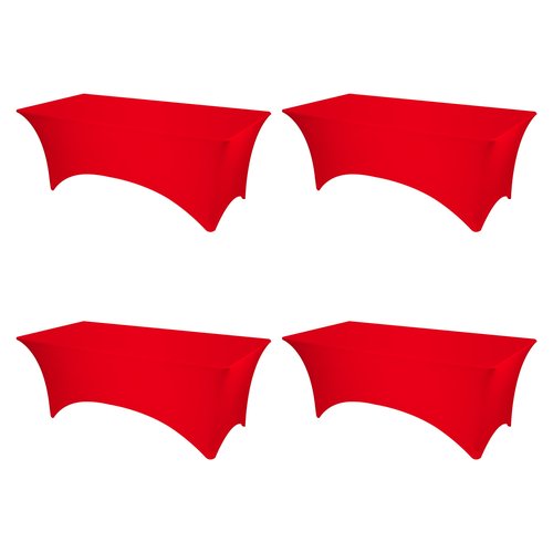 BRILLMAX 4 Pack Red Spandex Table Covers for 8 Ft Rectangle Tables - 180 GSM Thick Stretch Tablecloth Fitted, Reinforced Foot Pockets, Wrinkle Free Cloth for Wedding Banquet Party Trade Show
