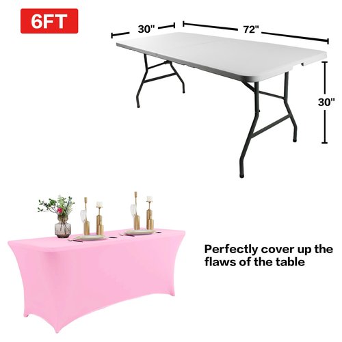 IVAPUPU 2 Pack 8FT Table Cloth for Rectangular Fitted Events Stretch Pink Table Covers Washable Cover Spandex Tablecloth Protector for Party, Wedding, Cocktail, Banquet, Festival