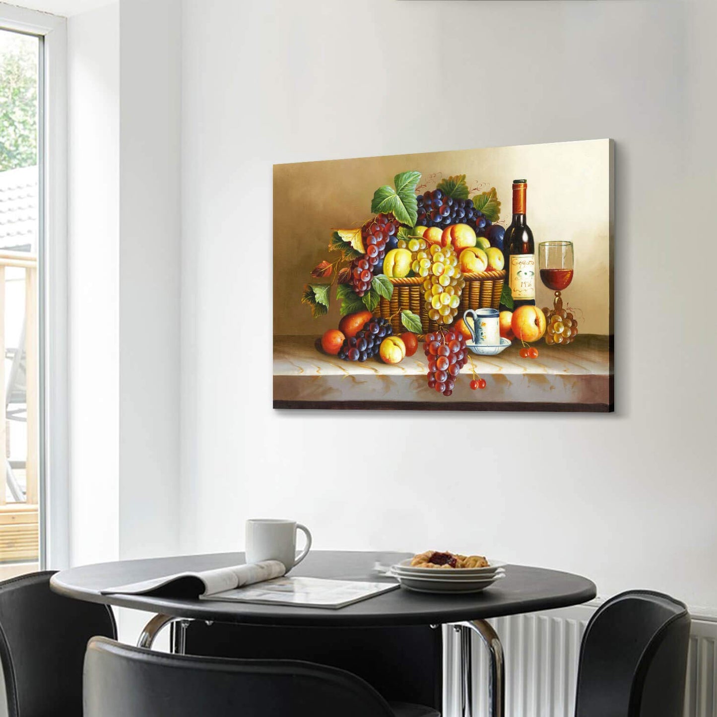 Grape Wine Picture Wall Art: Red Wine & Fruit Artwork Painting on Canvas for Wall (36" W x 24" H,Multi-Sized)