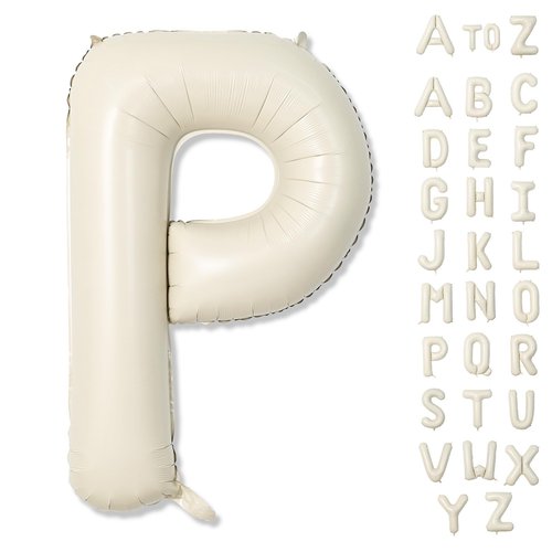 Giant Alphabet P Foil Name Balloons, Cream Ivory White Inflatable Word Balloons P Letters Birthday Decor, 40 Inch Mylar Beige A-Z Custom Letter Balloons for Girls Baby Shower Party Decoration Supplies