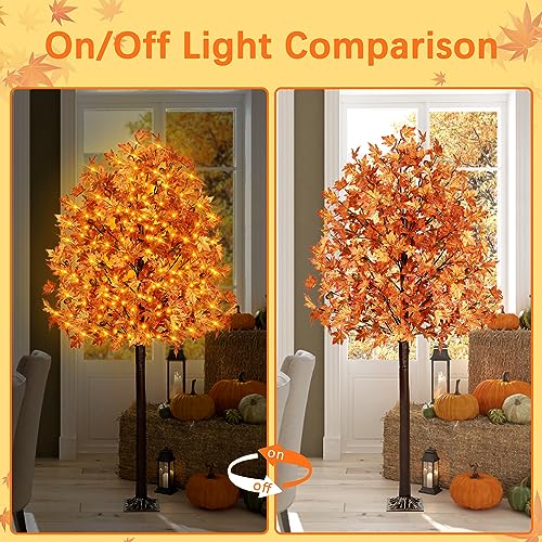 Remon 7FT Fall Maple Tree Light 170 LEDs with 17 Acorns, Remote, 8 Modes, Outdoor Decor