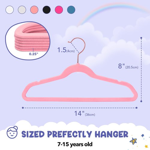 HOUSE DAY Velvet Kids Hangers 60 Pack, Premium Childrens Hangers for Closet, Ultra Thin Cute Clothes Hanger, Non Slip Small Felt Hanger 14 Inch for Kids Clothes, Blush Pink