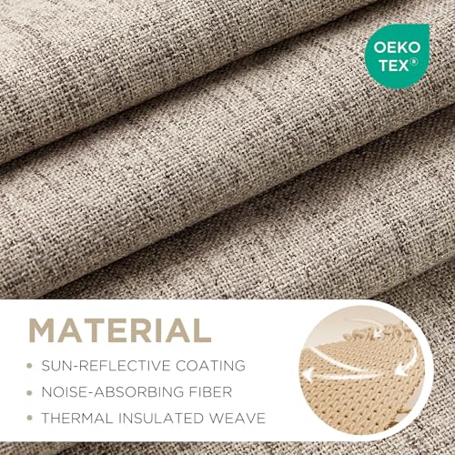Linen Blackout Curtains for Bedroom & Living Room - Thermal Insulated, 52"W x 96"L, Pack of 2, Rod Pocket & Back Tabs