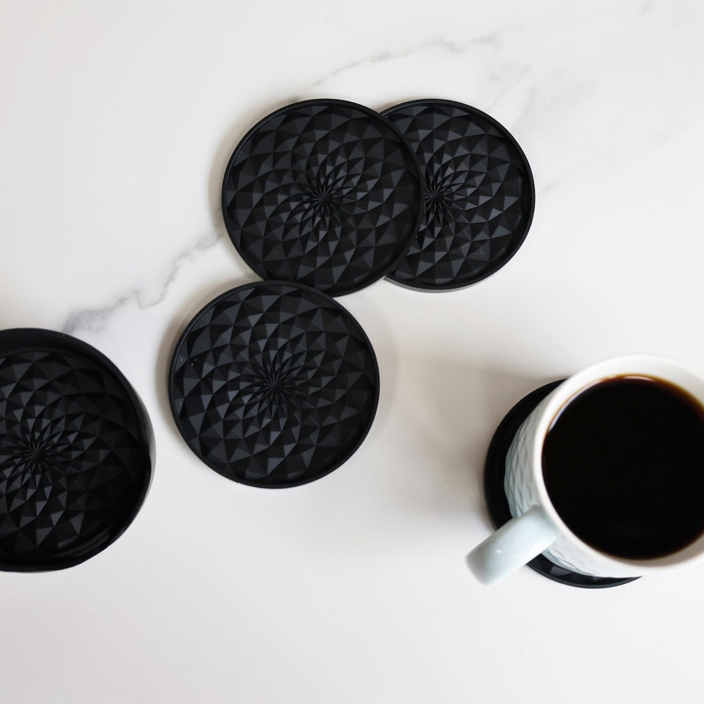 YUGUARD Silicone Coasters [6 Pack] with Holders Drink Coasters, Table Cup Mat, for Hot or Cold Drinks Thickened, Non-Slip, Non-Stick, Deep Tray Black