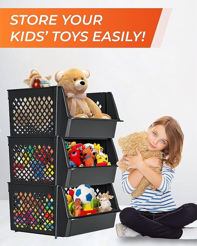 Skywin Black Stackable Open Front Pantry Storage Bins - 6 Pack