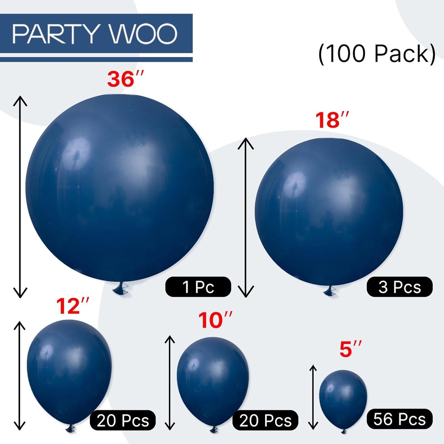 PartyWoo Navy Blue Balloons - 100-Piece Balloon Arch Kit | Various Sizes for Graduation & Birthday Decor