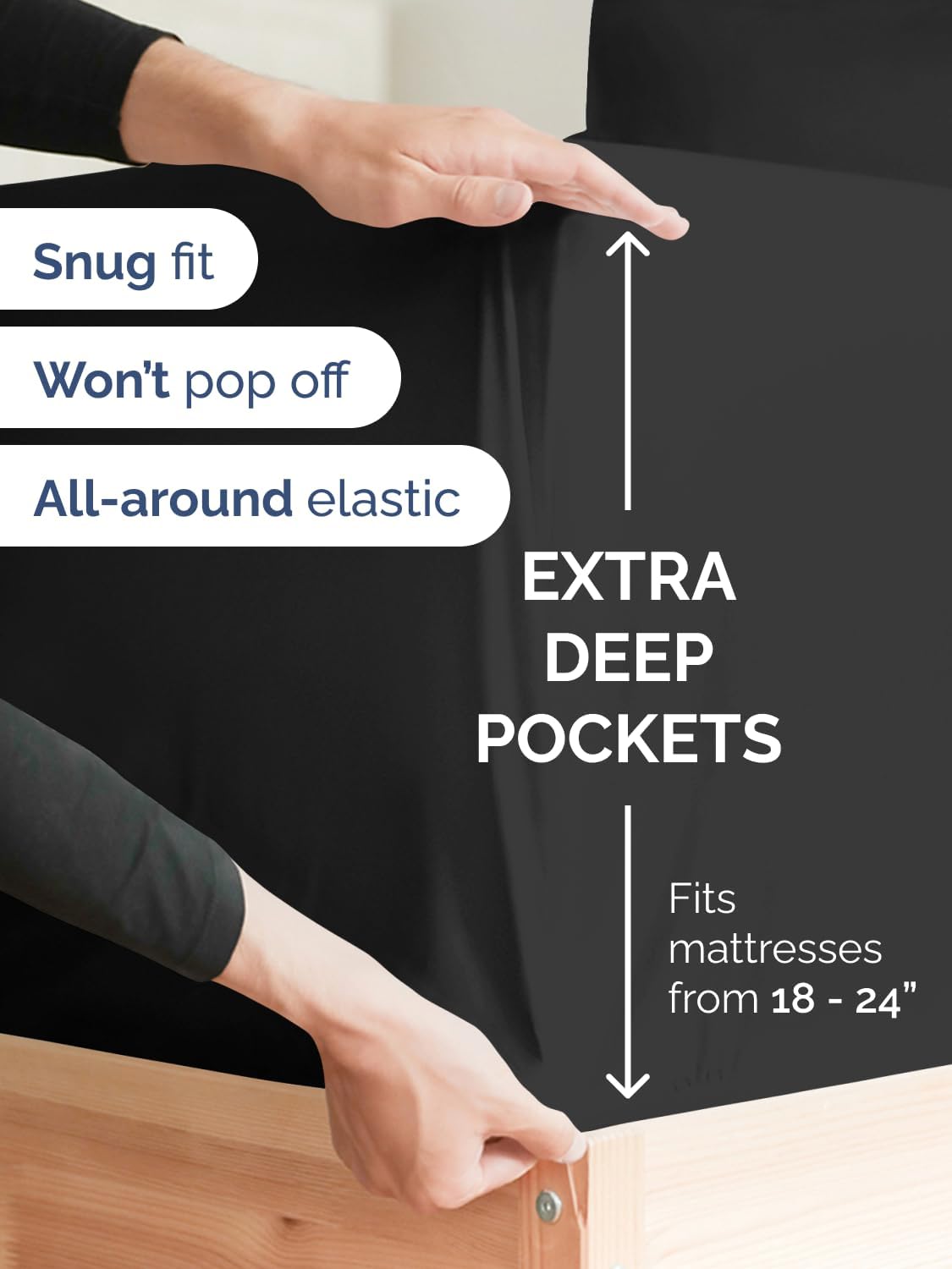 Skiennix Extra Deep Split King Sheet Set - 7 Piece Breathable Cooling Bedding - Soft, Wrinkle-Free, Black
