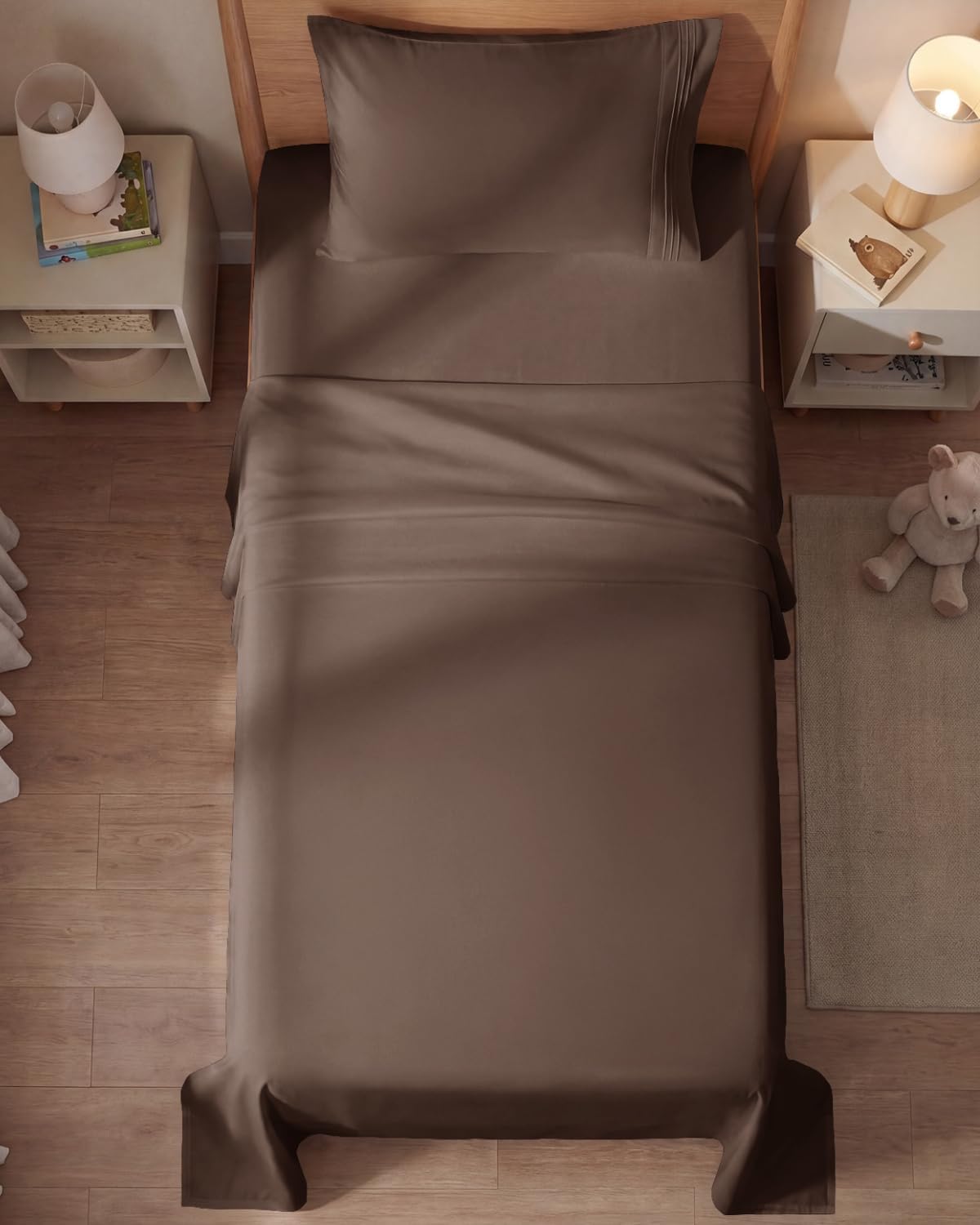 Skiennix Twin Size 3 Piece Sheet Set - Ultra-Soft Cooling Bedding with Deep Pockets - Luxury Hotel Quality - Brown