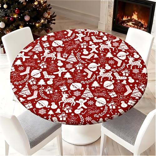 Artsgoo Christmas Round Fitted Tablecloth 52-Inch for 46-50 Inch Tables