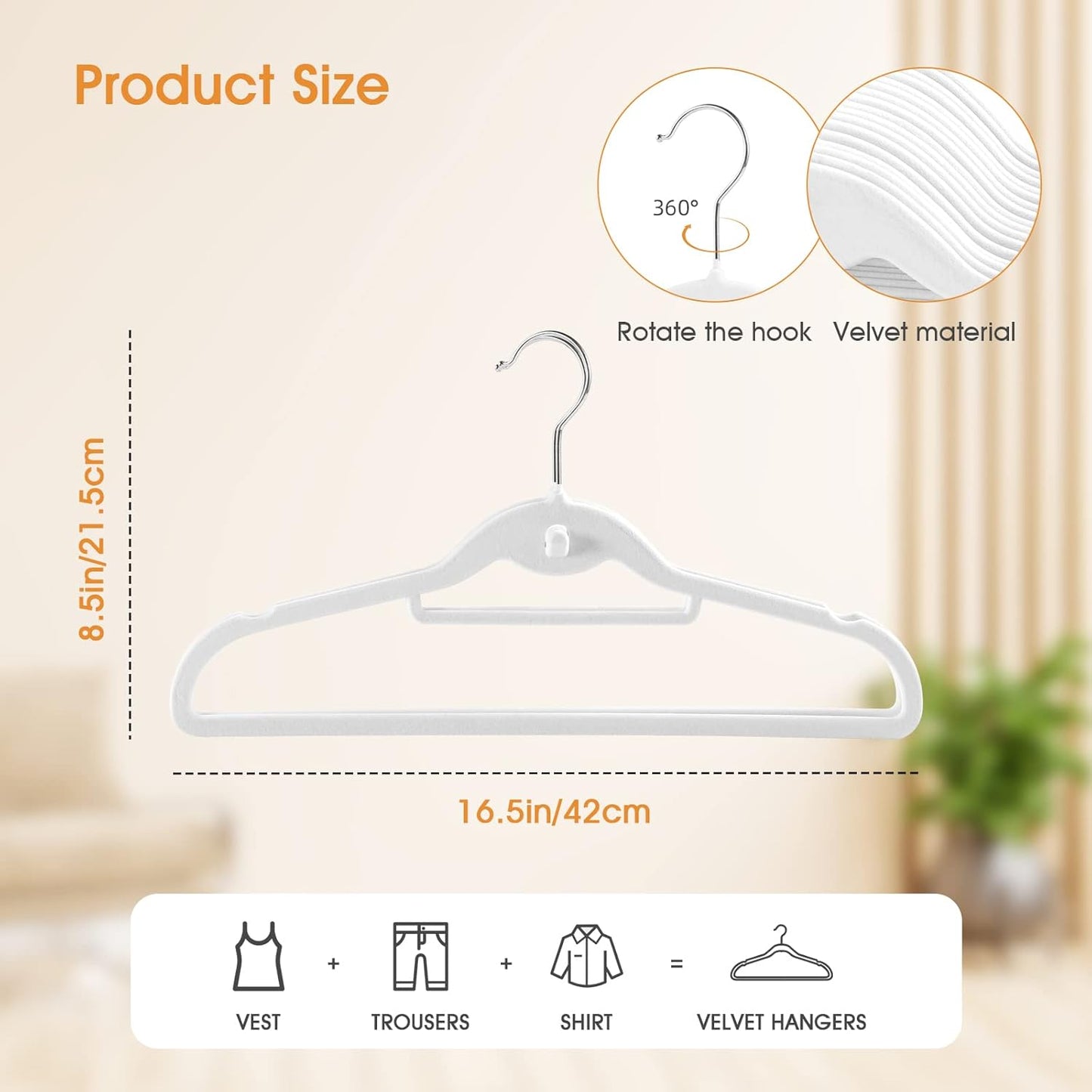 Velvet Slim Non-Slip Hangers by [Brand Name] - 20 Pack Space-Saving Design with 360° Swivel Hook