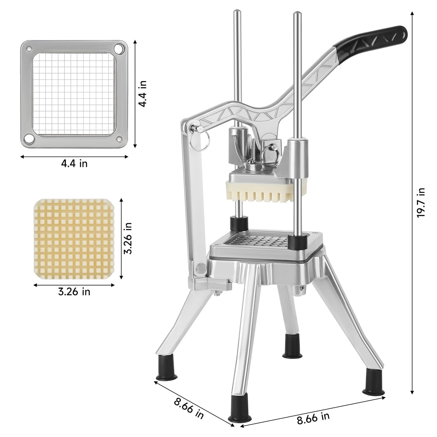 DEPFALL Commercial Vegetable Chopper, Stainless Steel French Fry Cutter Heavy Duty Potato Dicer Fruit Slicer for Restaurant Home Kitchen (1/2"+3/8"+1/4" Blades)