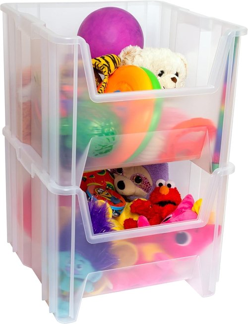 Akro-Mils Stak-N-Store Heavy Duty Stackable Storage Bins - Clear, 17.5" x 16.5" x 12.5" | 2-Pack