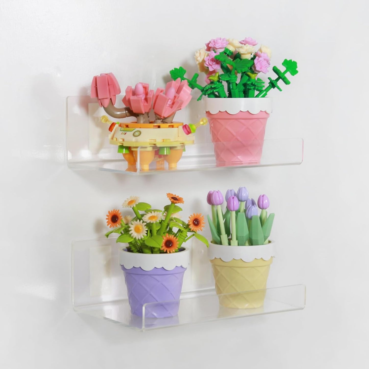 TONICE 2 Pack Acrylic Floating Wall Shelves - Stylish Storage for Bedroom, Bathroom, Kitchen, and Office
