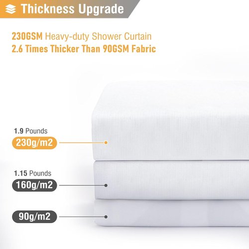 BTTN White Fabric Shower Curtain - Heavy-Duty Waterproof Linen Texture | 72"x72" Hotel Luxury Set with Hooks