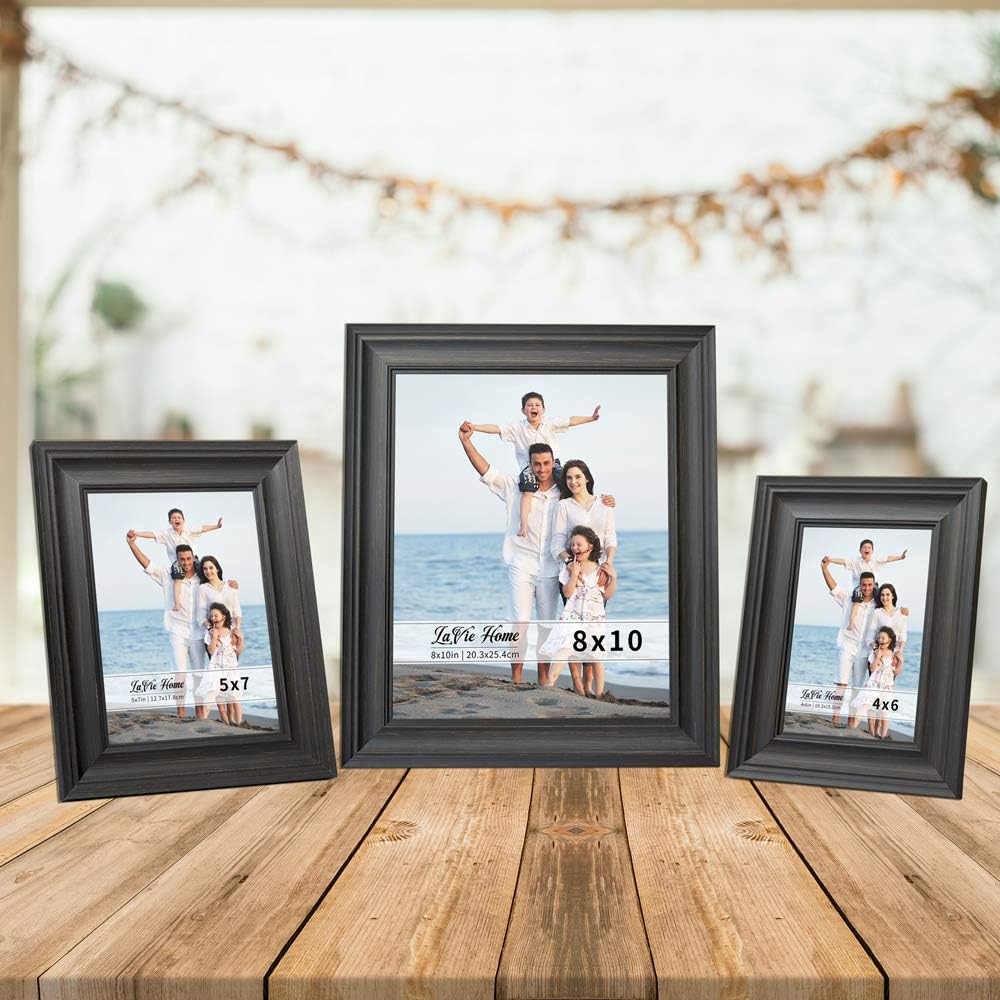 LaVie Home 8x10 Picture Frame - Rustic Black Design with Tempered Glass for Wall Mount & Tabletop Display