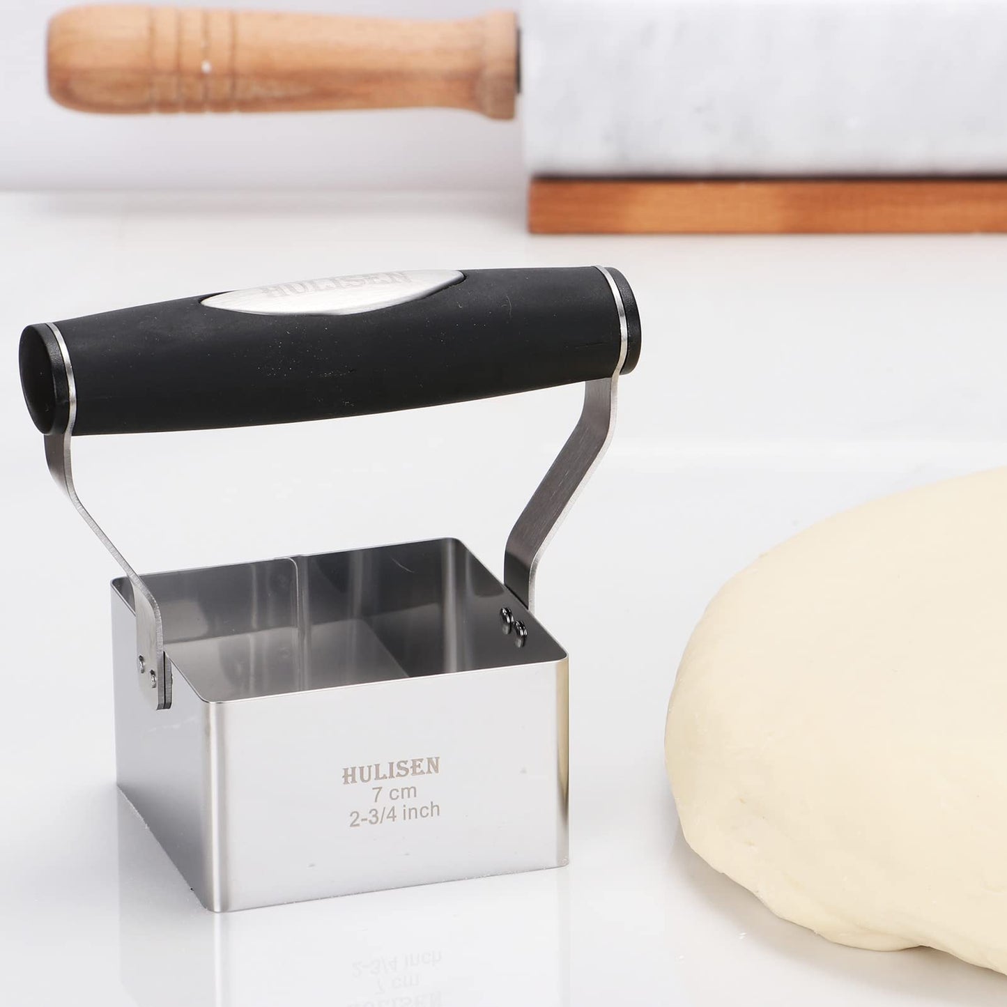 HULISEN Square Biscuit Cutter, 2.75 Inch Stainless Steel Cookie Cutter with Soft Grip Handle for Thick Dough, Professional Baking Dough Tools, Dishwasher Safe, Gift Package (2.75" Square Cutter)