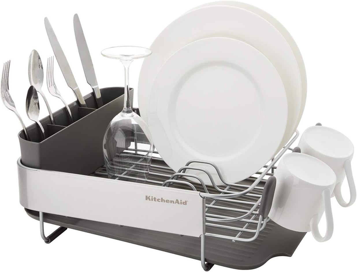 KitchenAid Dish Rack - Compact & Space-Saving Rust Resistant Design with Self-Draining Board | 16.06-Inch, Gray