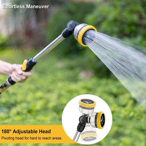 FANHAO 16-Inch Heavy Duty Watering Wand - 9 Spray Patterns & 180° Rotating Nozzle for Easy Plant Care | Yellow