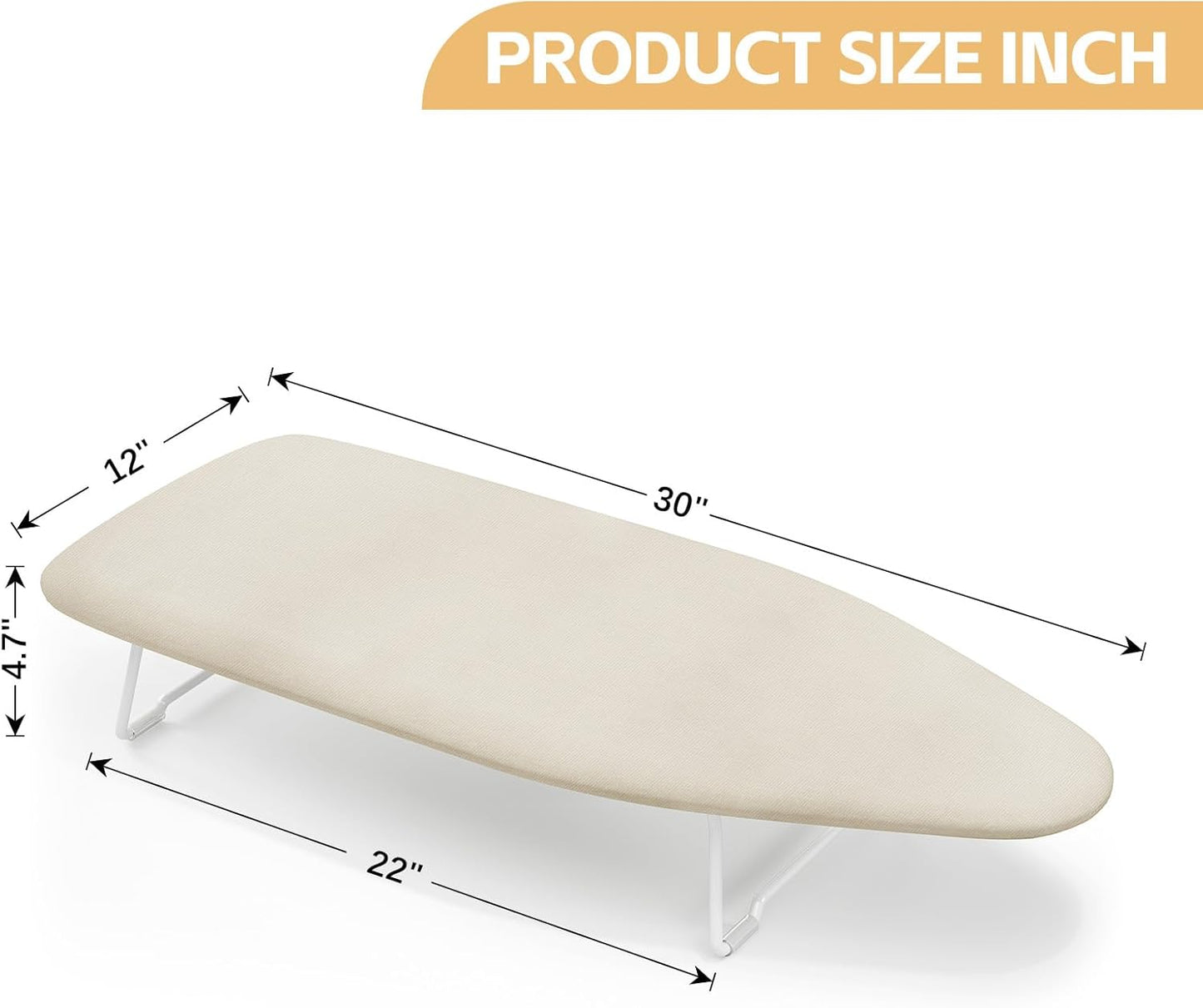 Skiennix Compact Ironing Board - Heat Resistant Cover & Metal Mesh Frame - 12x30 Inches, Cream White