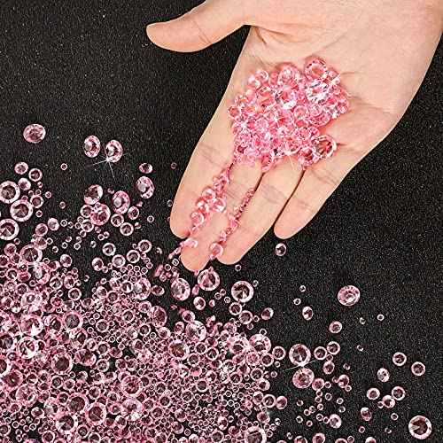 Hicarer 7000 Pieces Diamond Decorations Bling Bling Diamond Vase Filler Acrylic Gem Table Scatter Crystals in Four Sizes Table Decorations for Wedding Birthday Party Bridal Shower(Pink)