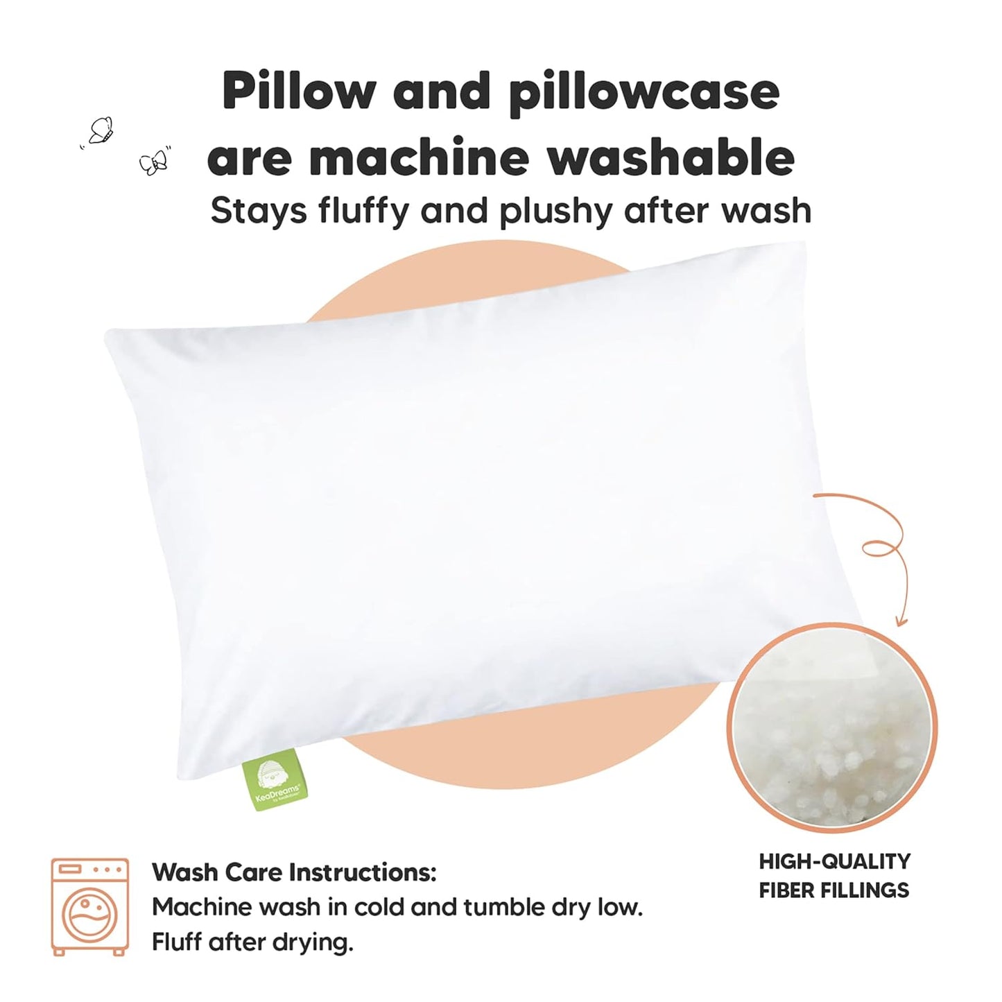 KeaBabies Toddler Pillow - Soft & Breathable 13x18 Kids Travel Pillow with Pillowcase for Ages 2-5