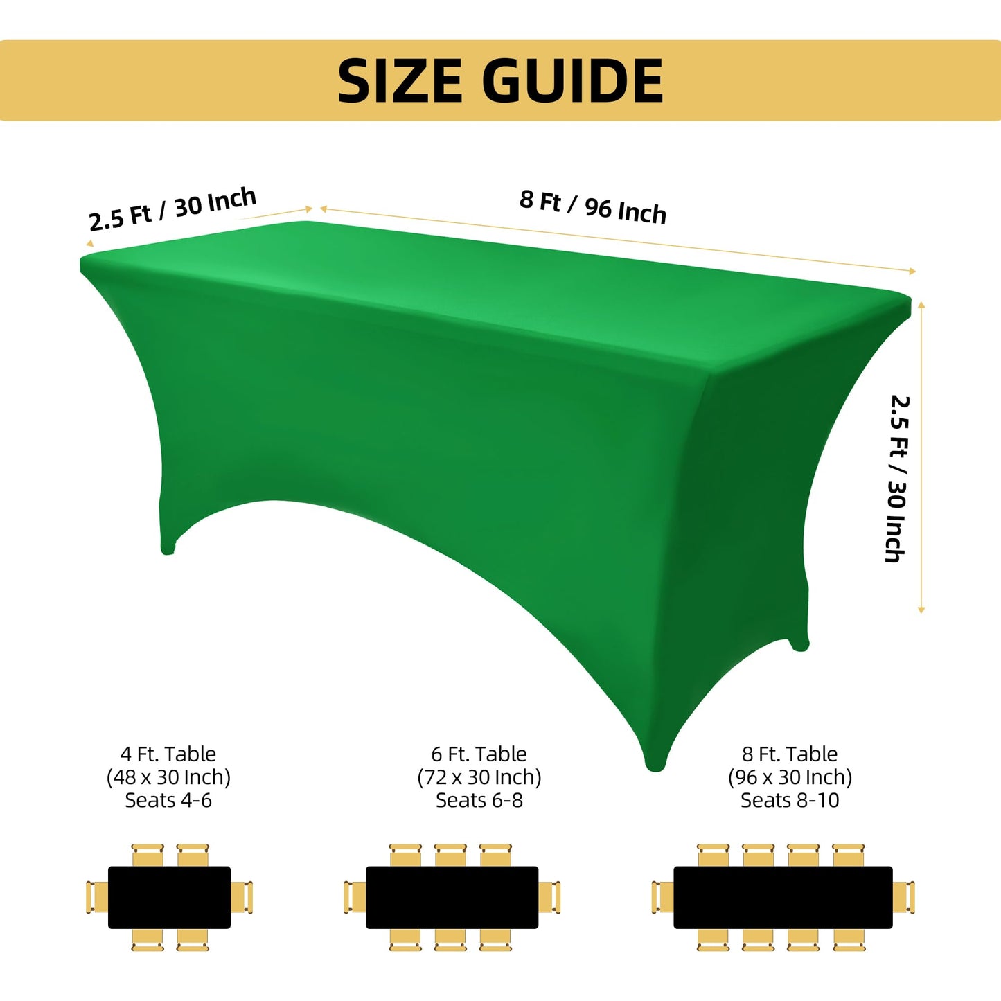 ZarzaaSik 2-Pack 8ft Spandex Table Covers for Rectangle Folding Tables - Washable Elastic Tablecloth - Ultimate Fitted Table Protector for Birthday Parties, Trade Shows, Banquet