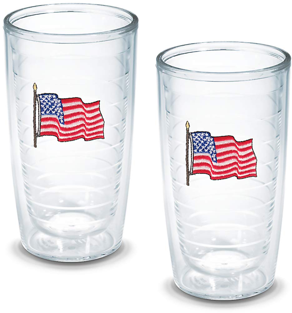 Tervis American Flag Made in USA Double Walled Insulated Tumbler Cup Keeps Drinks Cold & Hot, 16oz - 2pk, Unlidded