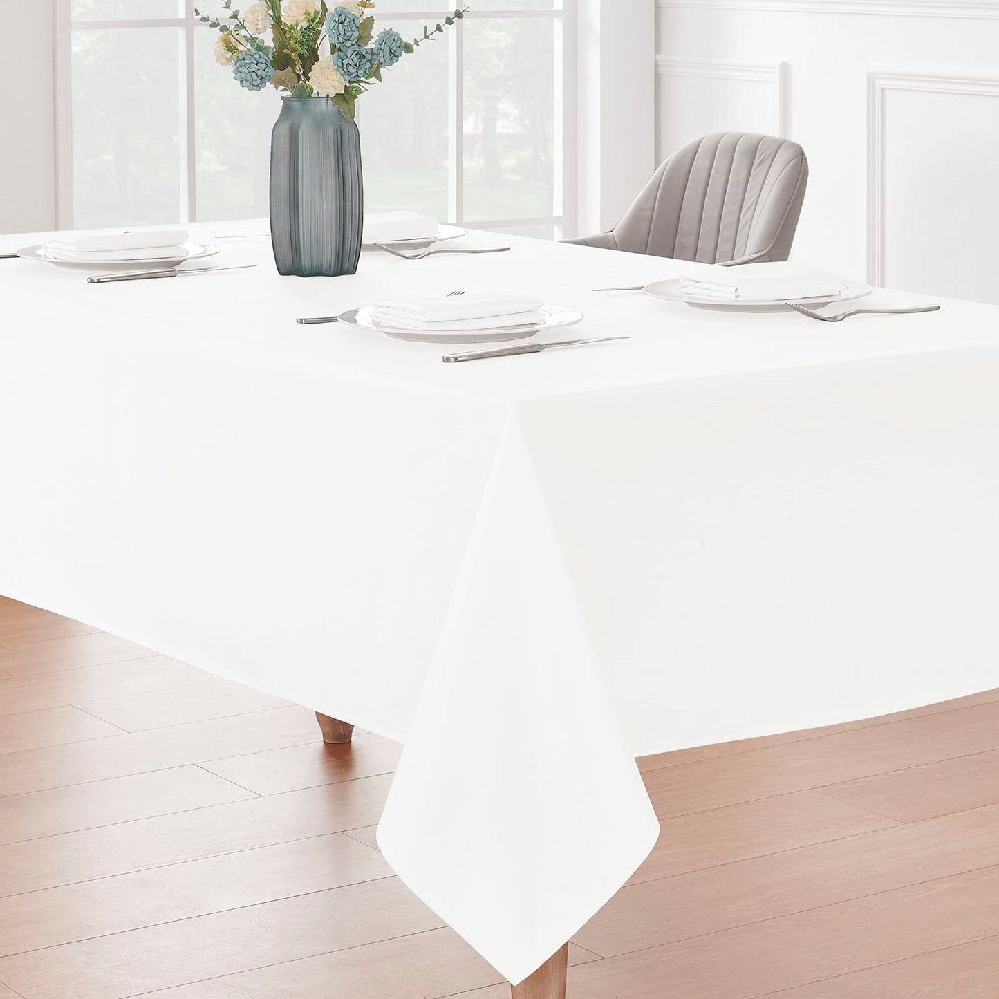 Veblandy 2 Pack Rectangle Tablecloth, 60x104 inch, Water Resistant Wrinkle Free Linen Textured Table Cloth Washable, Decorative Fabric Table Cover for Dining, Party and Camping, White