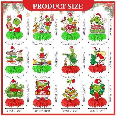 12pcs Christmas Decorations Honeycomb Centerpieces,Christmas Birthday Party Table Decorations,Green Red Centerpieces for Tables