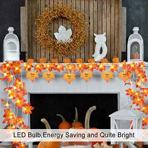 50 LED 16.4Ft Thanksgiving Decorations Fall Garland String Lights with Timer, Lighted Autumn Leaves Garlands Decor, Fall Lights for Home Decoration Party Indoor Mantle