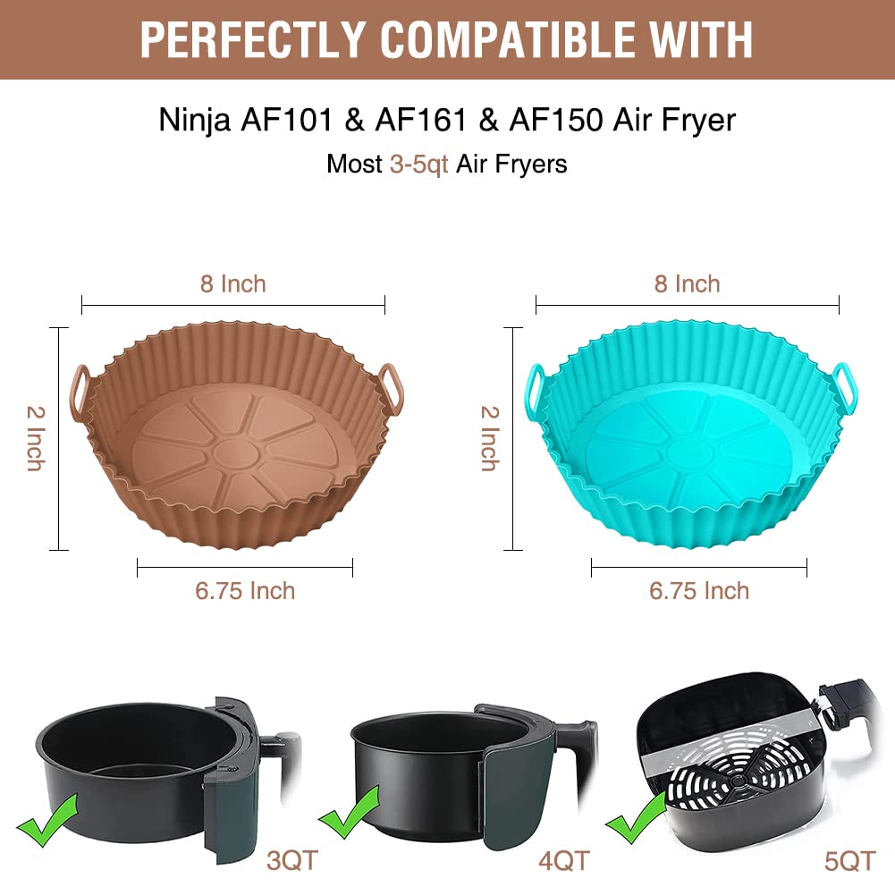 Air Fryer Silicone Liners for Ninja Air Fryer AF101 4 QT AF150 AF161 5.5 QT MAX XL, for COSORI/Gourmia/PowerXL/InstantPot/Philips 4QT and Most 3 to 5 QT Airfryers, Better than Parchment Paper Liners