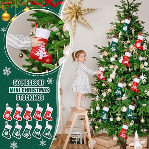 HooLing 50 Pcs 7 Inch Mini Christmas Stockings Bulk, Green, Stylish