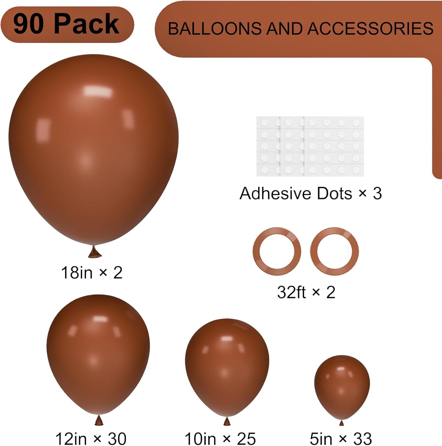 Voircoloria Brown Balloon Garland Arch Kit - 90 Pack in Various Sizes for Graduation, Weddings & Parties