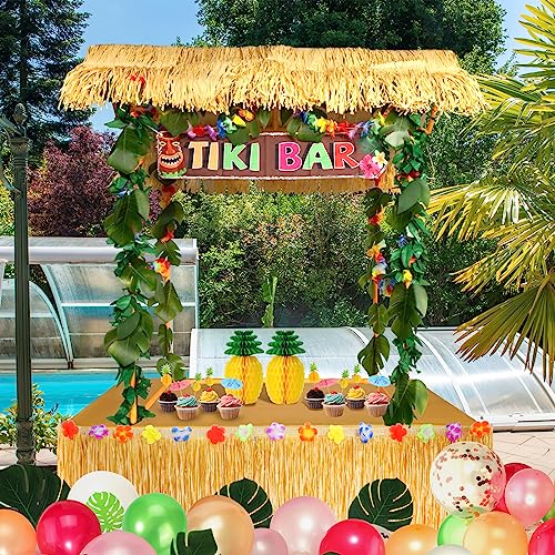 Auihiay Yellow Tiki Bar Hut Kit for Luau & Hawaiian Party Decor, 50PCS