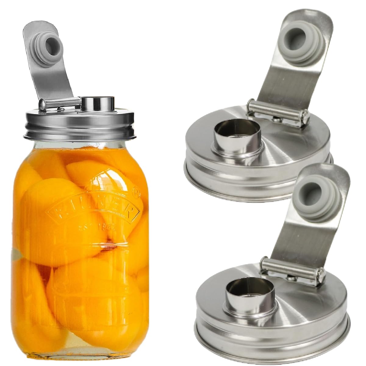 Mason Jar Pour Spout Lid Stainless Steel,Pour Spout Flip Cap Lids for Mason Jars,No Rust Leaking Proof for Home Brewing Fruit Fermenting Drinks Airtight(2PCS) (Regular Mouth)