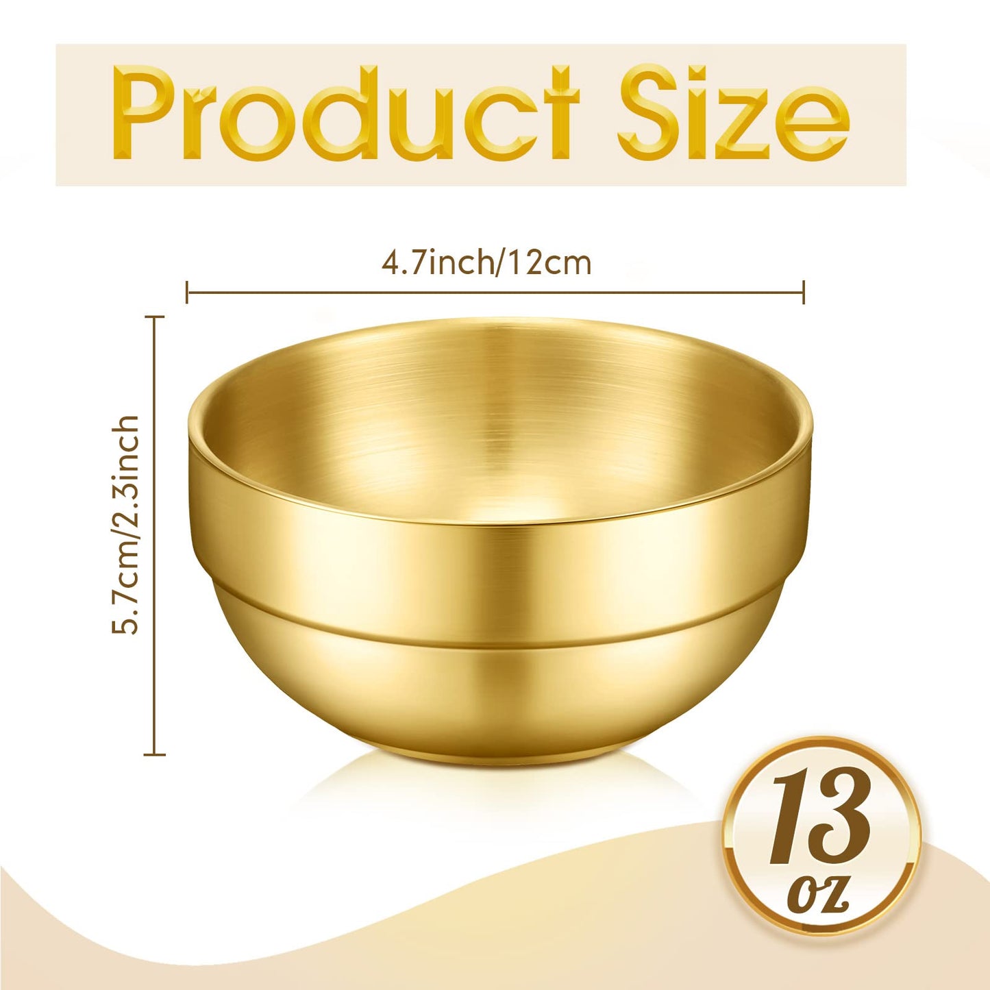 Lallisa 10 Pcs 304 Stainless Steel Gold Mixing Bowls 4.7 Inch Decorative Esthetician Bowls Metal Serving Bowl for Wedding Party Baking Prepping Serving Facial Salad Fruit Snack Soup