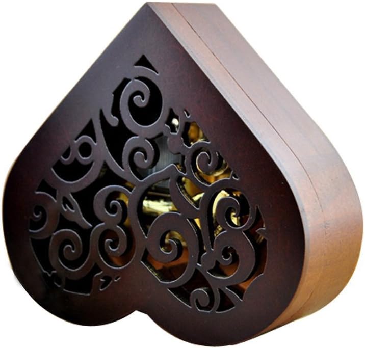 Heart Shape Vintage Wood Carved Music Box - Wind-Up Mechanism Gift for Christmas, Birthdays & Valentine's Day - 'Für Elise' Melody