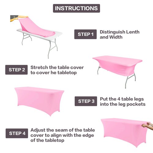 IVAPUPU 2 Pack 4FT Table Cloth for Rectangular Fitted Events Stretch Pink Table Covers Washable Cover Spandex Tablecloth Protector for Party, Wedding, Cocktail, Banquet, Festival