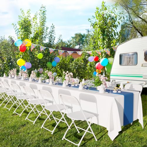 Bonnlo Folding Chairs Set of 6 - White Plastic Seat with Metal Frame, Perfect for Parties & Events