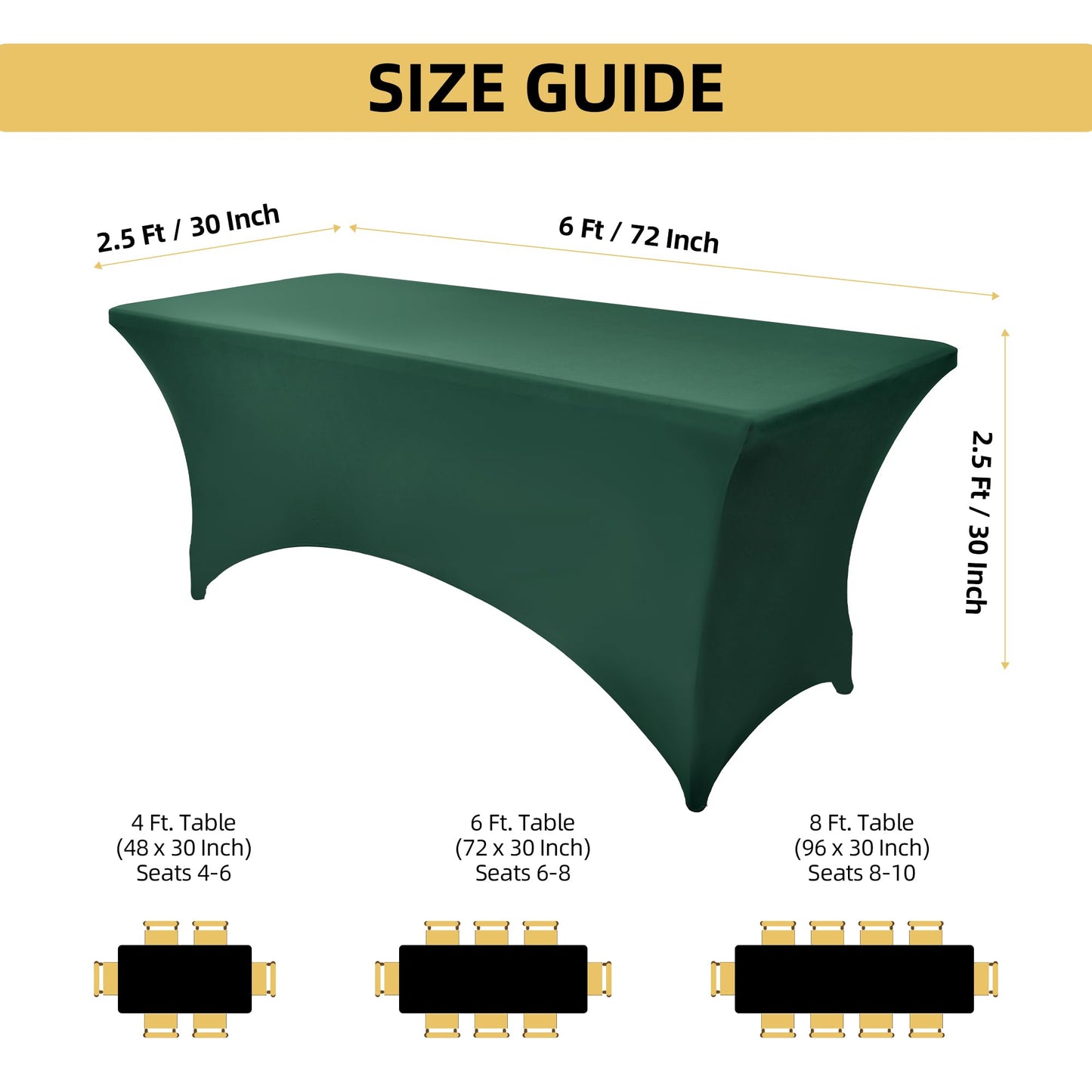 ZarzaaSik 2-Pack 6ft Spandex Table Covers for Rectangle Standard Folding Tables - Wrinkle Resistant Stretch Tablecloths - Ultimate Fitted Table Protector for Parties, Trade Shows, Banquet