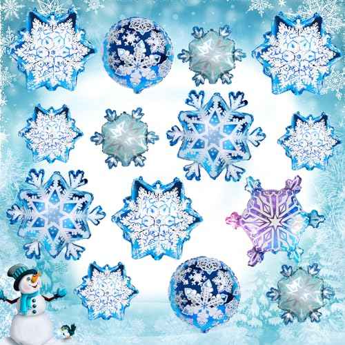 JOICEE 14pcs Snowflake Balloons Snowflake Frozen Balloons for Christmas Winter Wonderland Party Decorations,Snowflake Aluminum Foil Mylar Balloons for New Year Birthday Theme Party Supplies.