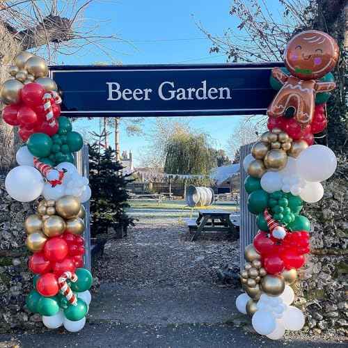 Christmas Balloons Garland Kit, 124pcs Red Green Gold Metallic Latex Balloons Arch for Christmas Party Decorations