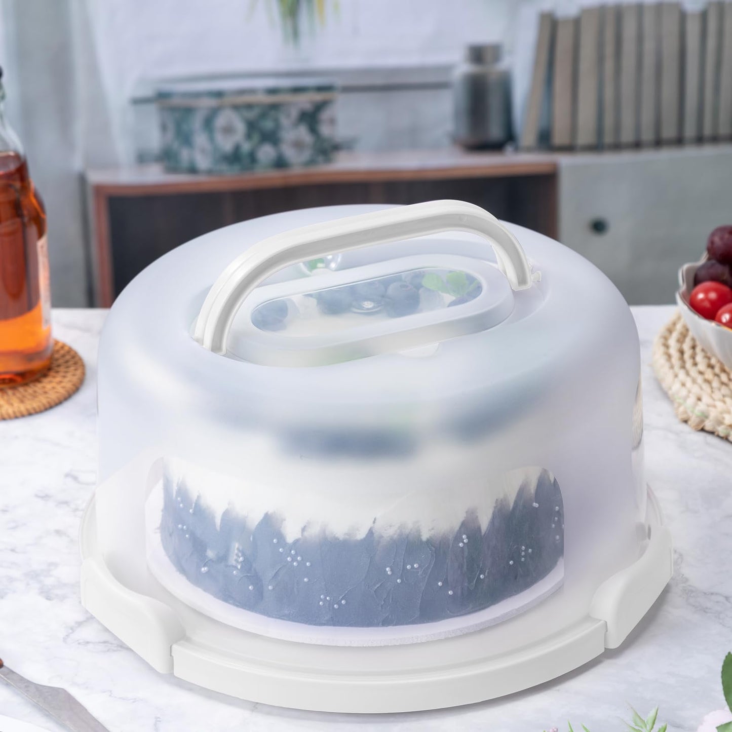 SETLUX 10in Plastic Cake Carrier with Handle, Round Cake Holder with Lid Pink Cake Container for 6in/8in/10in Cake(white)