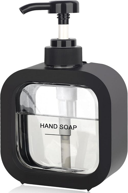 Hand & Dish Soap Dispenser - Modern Black Plastic Pump with Labels for Easy Use