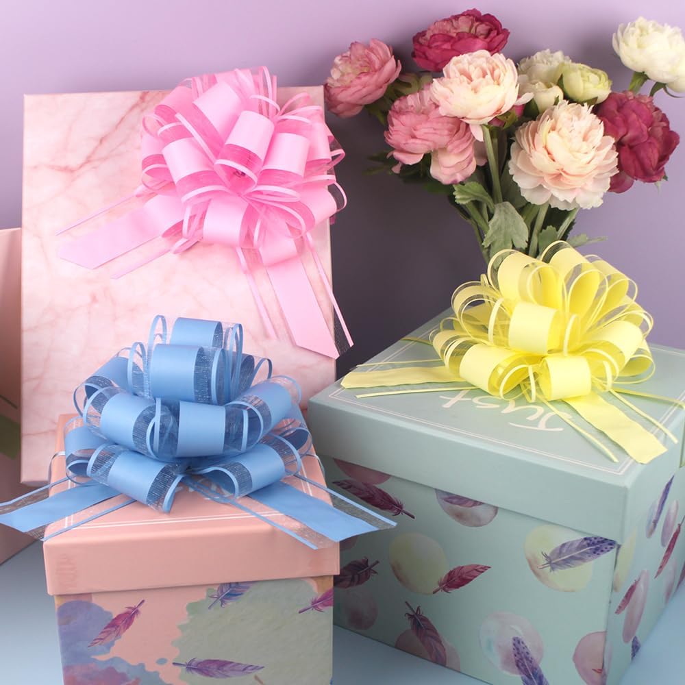 Skiennix 6-Inch Sky Blue Pull Bows - Perfect for Gift Wrapping & Flower Decorations | Set of 6